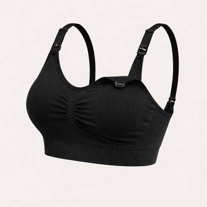 Black sports bra on a light gray background