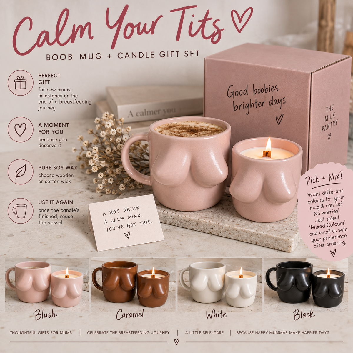 Calm Your Tits - Boob Mug & Candle Set