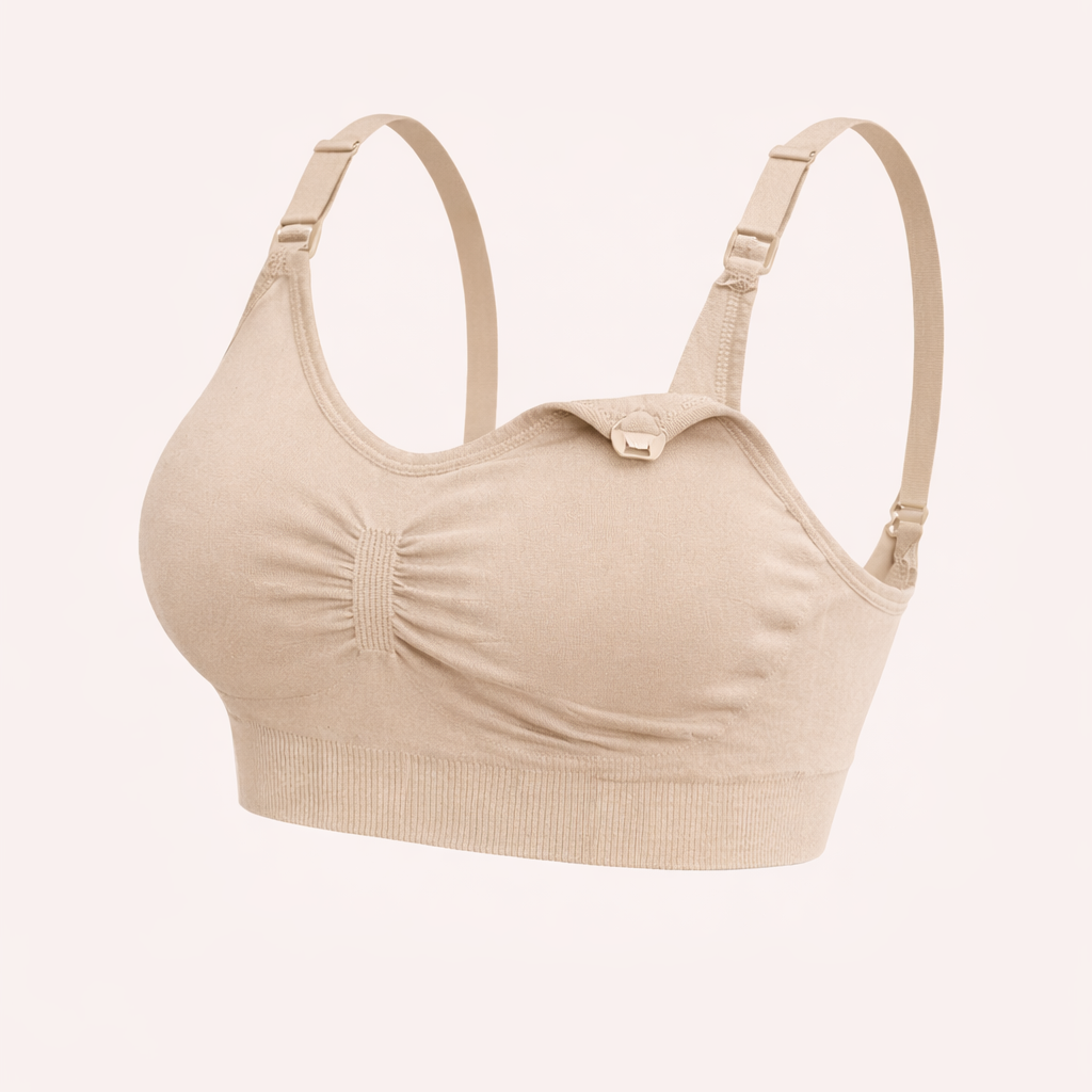Beige bra on a white background