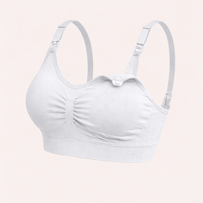 White ribbed bralette on a light pink background